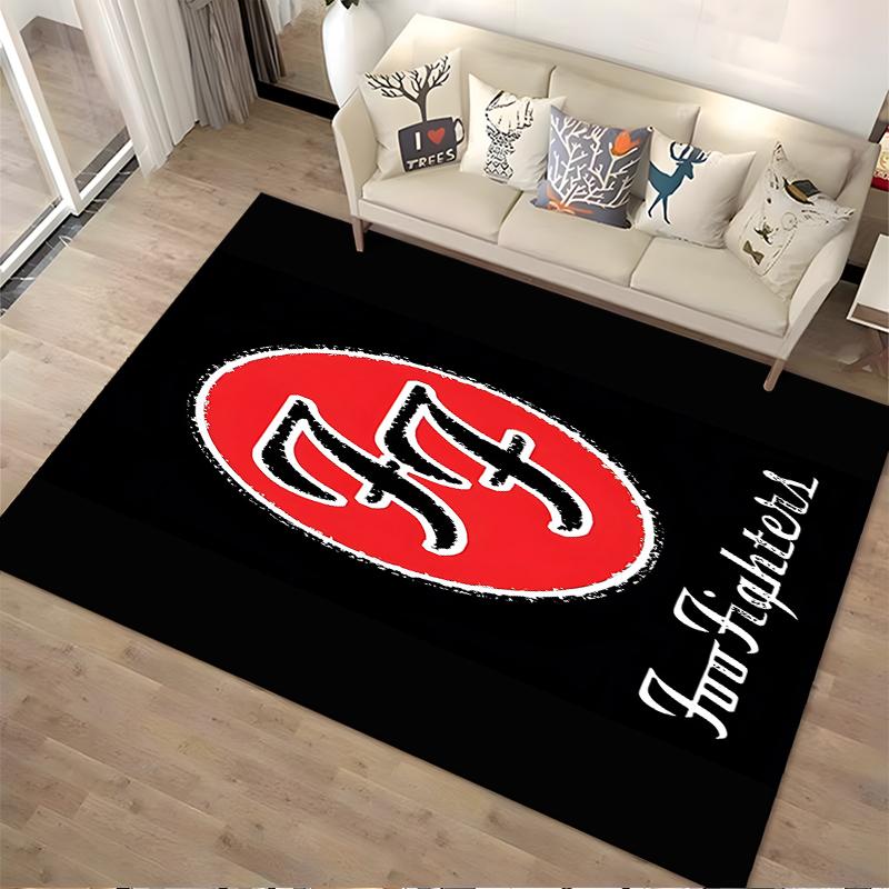 Red band logo printed non-slip rug suitable for living room and bedroom sofas