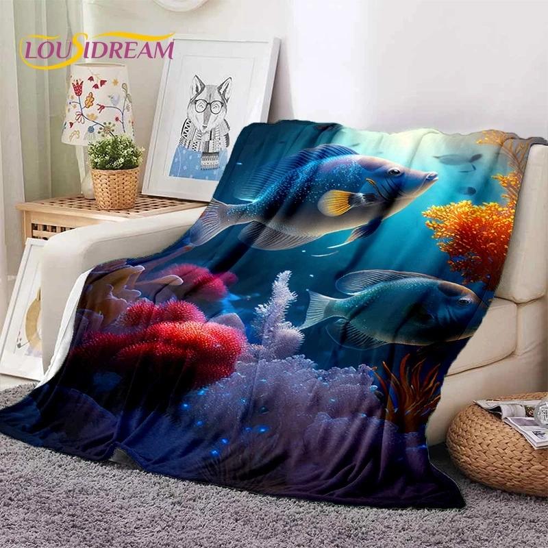 3D Подводный мир Морское дно Дельфин Мультфильм Мягкое фланелевое одеяло для кровати спальни дивана пикника, плед для отдыха на открытом воздухе