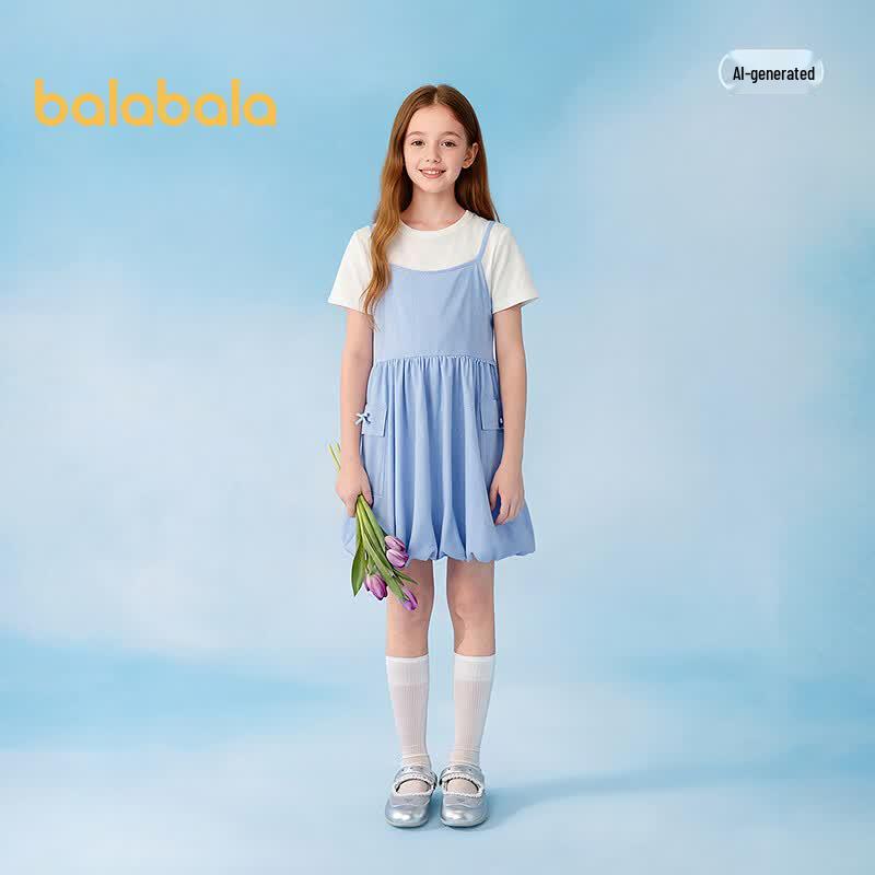 Balabala Girls' Summer Bowknot A-Line Dress