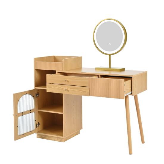 Туалетный столик Прочная несущая способность Достаточная емкость для хранения Просторный настольный дизайн со светодиодной подсветкой и зеркалом Трехцветный стол без заусенцев