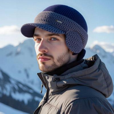 Шапка для верховой езды Мягкая плюшевая подкладка Широкие поля Защита ушей Вязаная бейсболка Ветро- и снегозащита Осенне-зимняя вязаная шапка