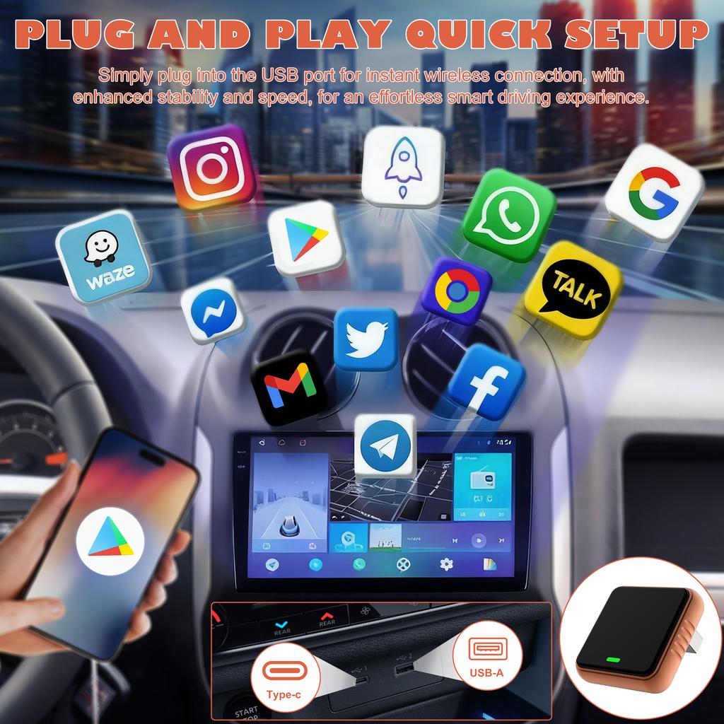 Беспроводной адаптер 2 В 1 CarPlay Android Auto, проводной адаптер CarPlay для iPhone, беспроводное управление, Plug & Play CarPlay