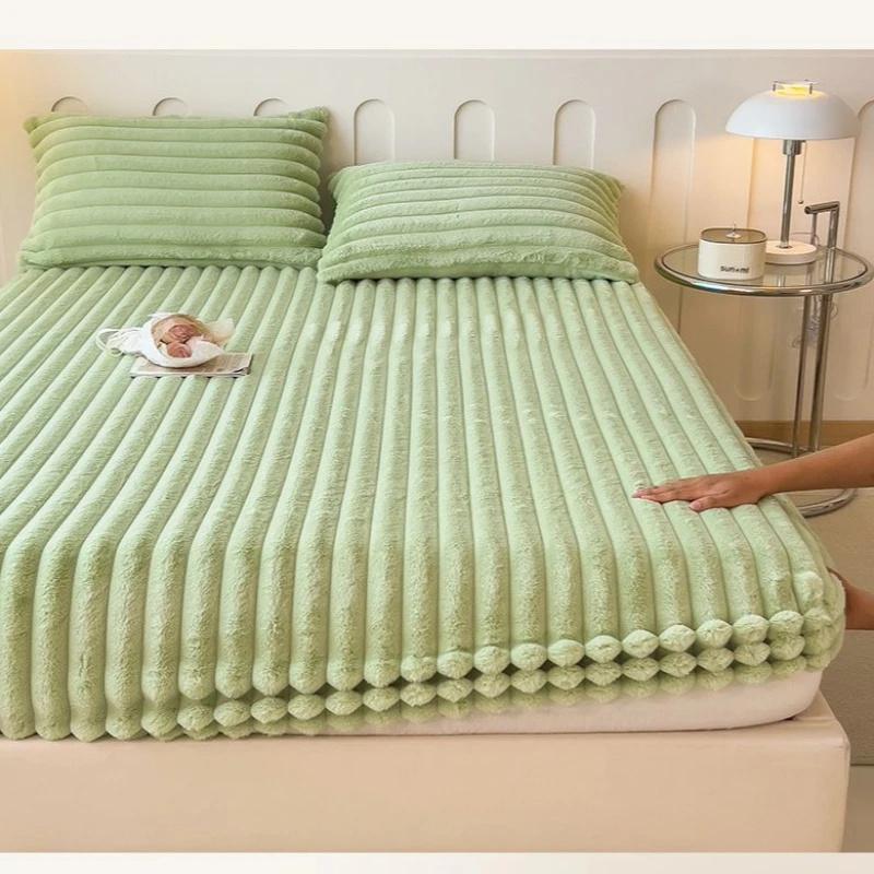 Мягкий теплый плюшевый кролик простыня на резинке эластичный чехол для матраса пушистый коралловый флис постельное белье зимнее двуспальное покрывало чехол для матраса