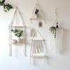 1set Hand Woven Tapestry Storage Rack Cotton Rope Woven Plant Hanger Macrame Wall Hanging Shelf Wood Floating Shelf Wall Decor