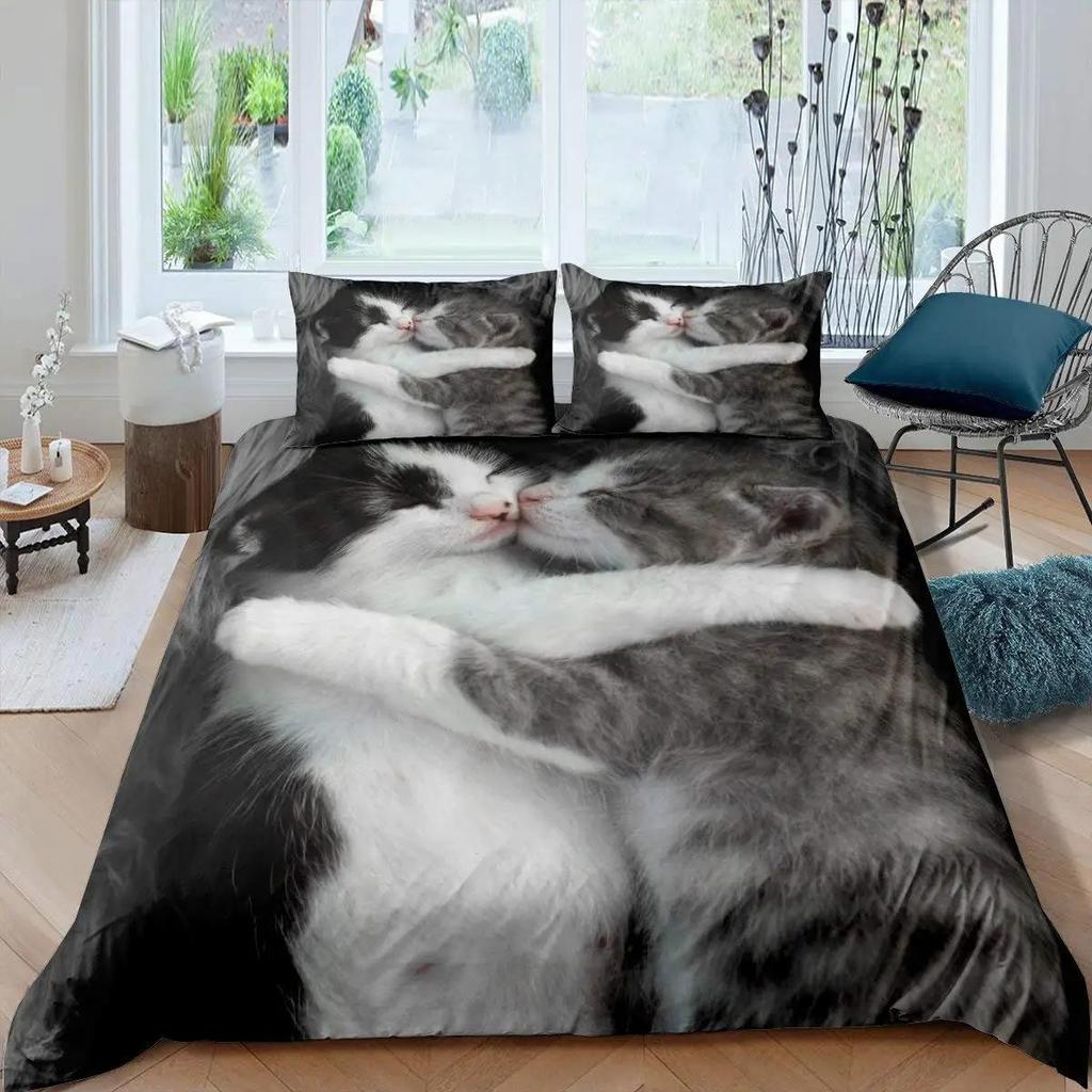3D цифровая печать 2/3 шт животное кошка узор пододеяльник наволочка двуспальная кровать покрывало одеяло мягкий микрофибра постельное белье комплект