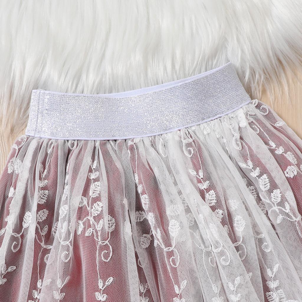 Новинка 2024 года, летняя жилетка без рукавов для девочек + модная кружевная юбка с вышивкой, комплект из 2 предметов