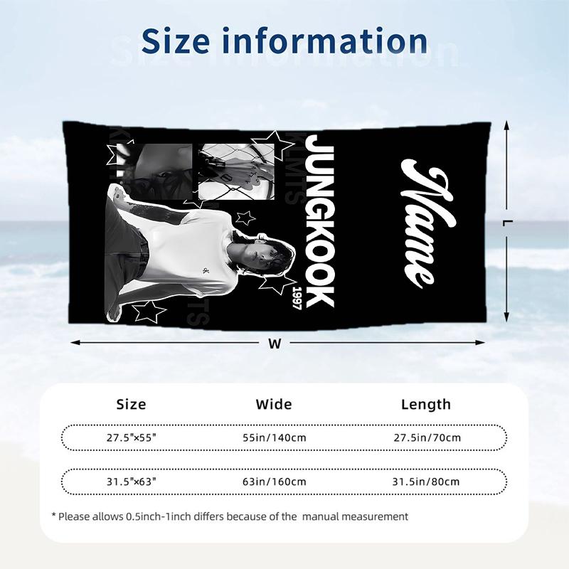 Jung Kook Custom Name Printed Beach Towel Personalized Soft Towel For Swimming Beach Travel