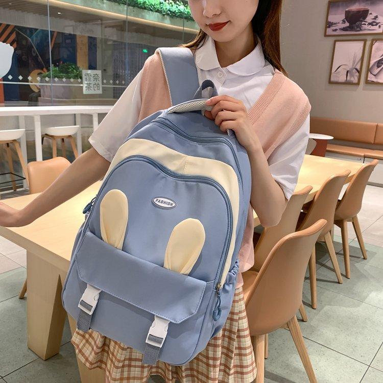 Schoolbag new cute rabbit ear schoolbag, casual Korean version of large-capacity backpack ins campus college style fresh backpack