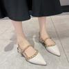 Spring New Pointed Toe Low Heel Sandals Women Baotou Shallow Mouth Side Empty Simple Block Heel Riveted Roman Shoes