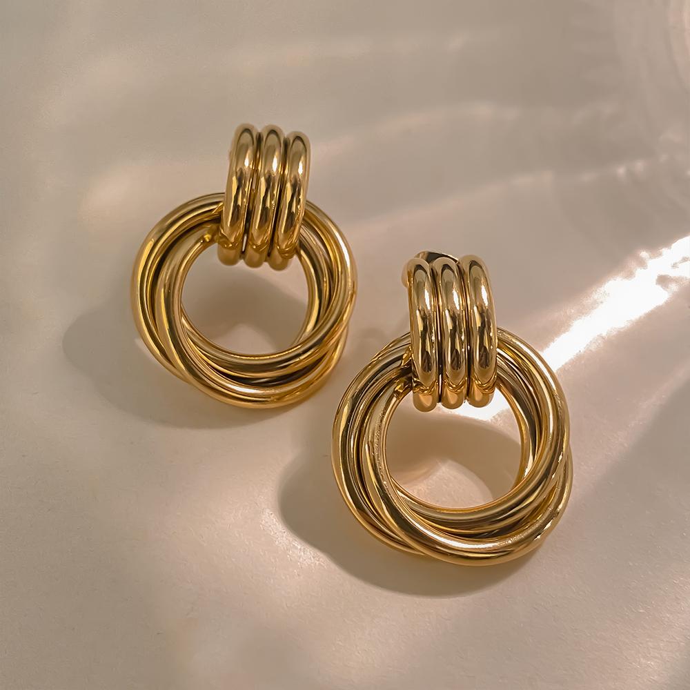 EManco Stainless Steel Texture Geometric Stud Earrings for Women Smooth Metal Gold Plated Twist Knot Earring Statement Jewelry