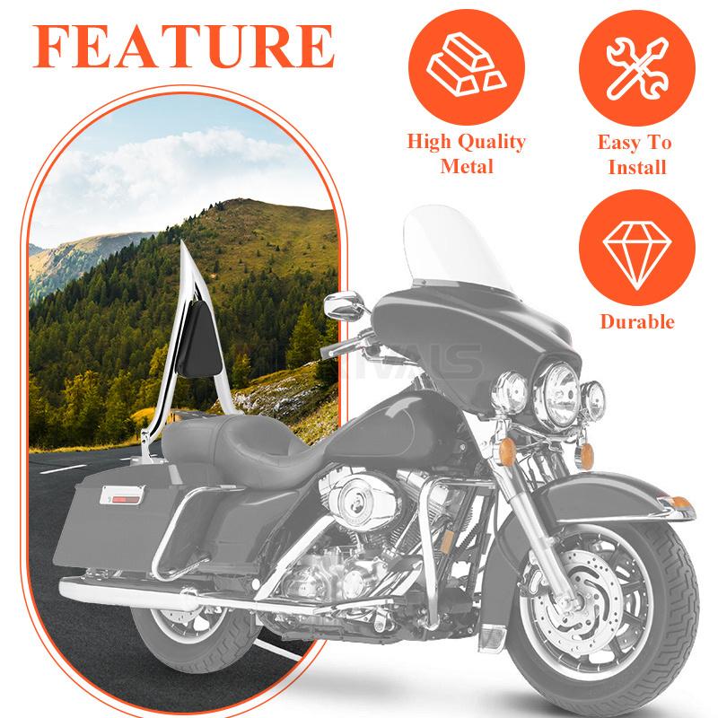 Motorcycle Rear Passenger Backrest Cushion Pad Chrome Detachable Sissy Bar For Harley Touring Street Glide Road King FLHT 97-08