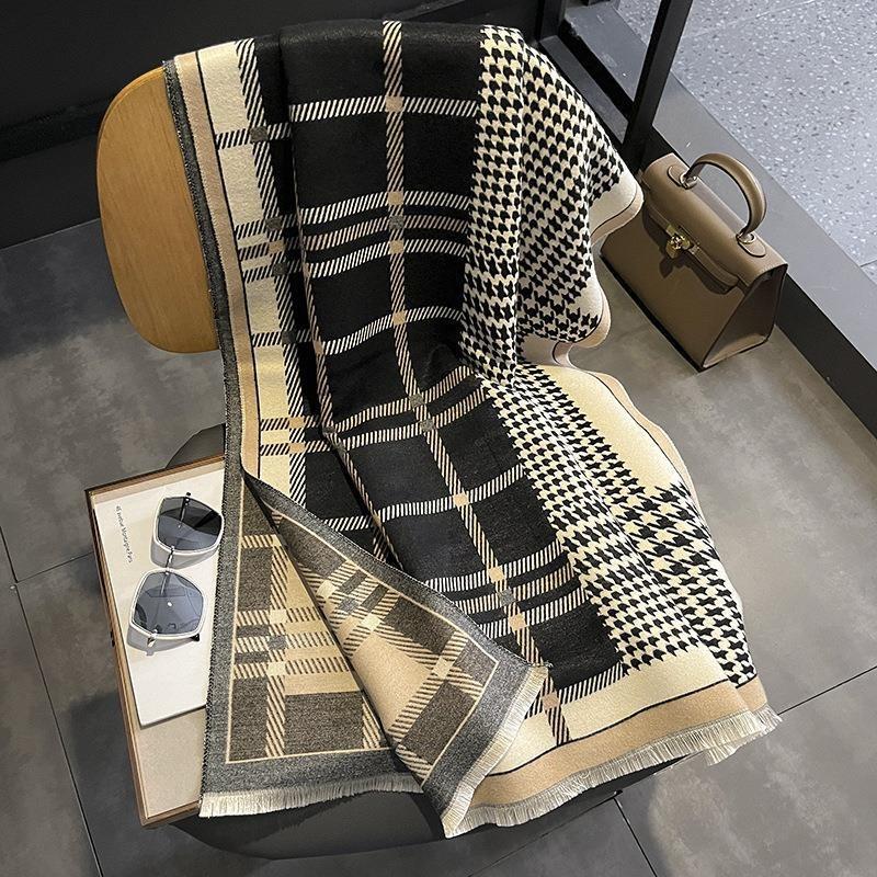 Qiandongge Fashion Imitation Cashmere Scarf Women's Winter Versatile Decorative Warm Scarf Double-sided Large Shawl