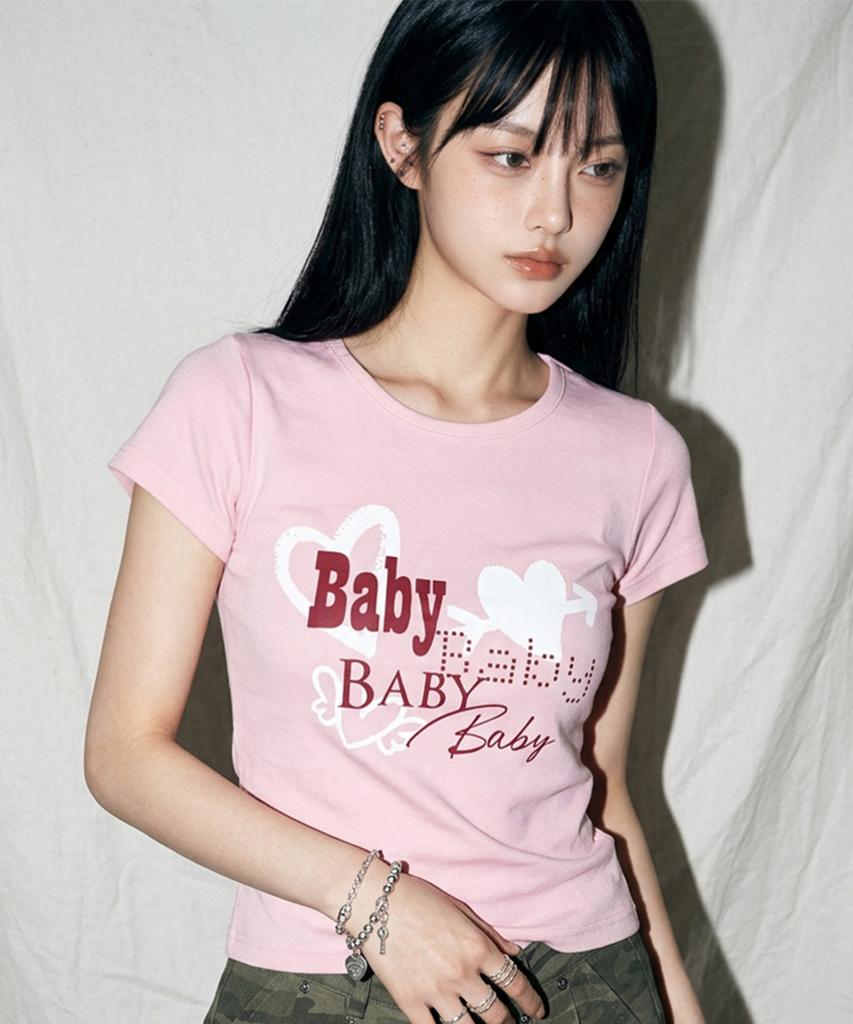 THE GREEN LAB Baby Boat Neck Slim Short Sleeve Tee [Light Pink]