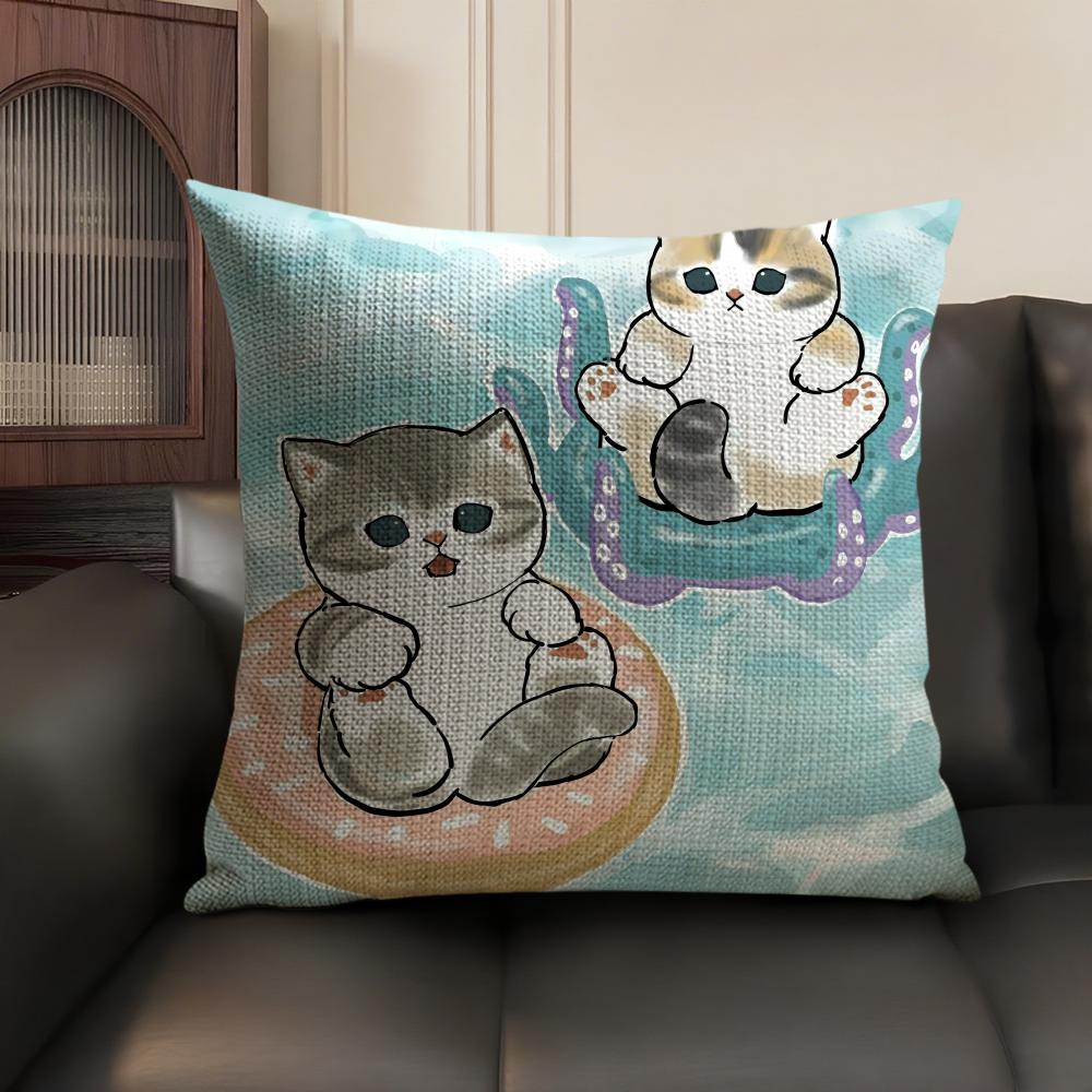 MMofusands Cat cute Cushion Cover Natural Linen Organic Fabric DoubleSided Printing Sofa Home Decor Gift Pillow Case
