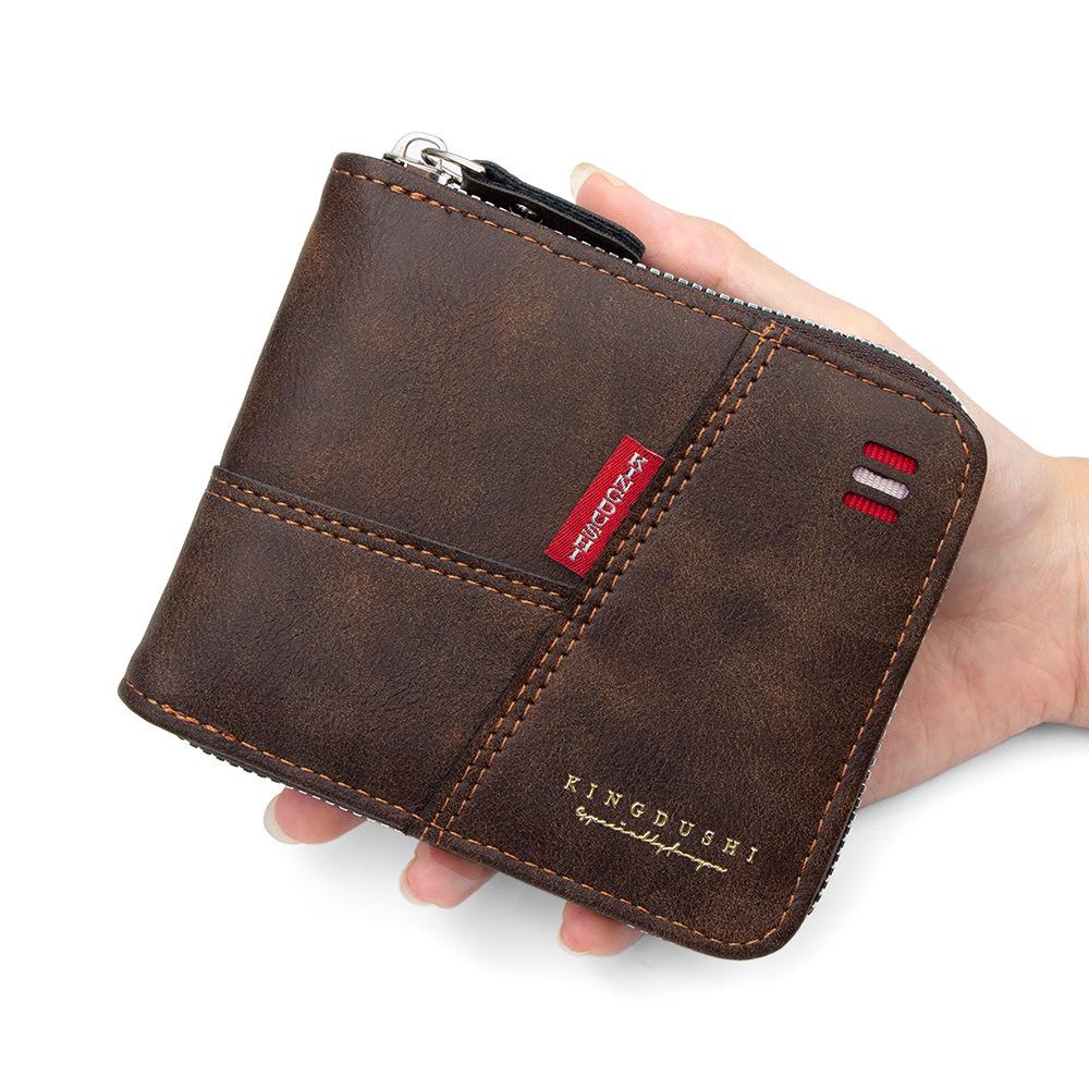 Men's Patchwork Chain Wallet: Stylish Short Design with Flap Coin Pocket & Multiple Card Slots