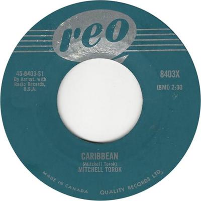 7-дюймовая пластинка MITCHELL TOROK - Caribbean 458403S2 Reo 1959 Канада Поп Б/У
