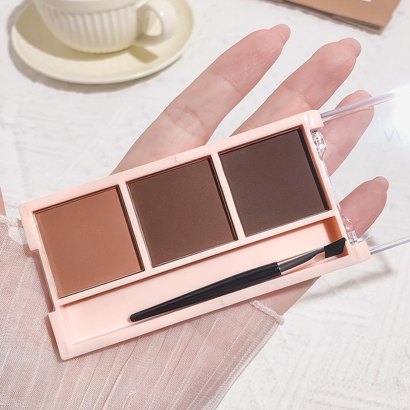 Набор пудры для бровей 3 цветов с кистью для естественного, стойкого оформления