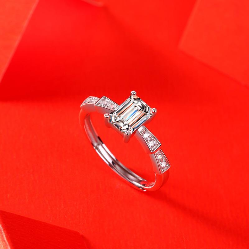 Bague Ringen Кольцо из серебра S925 с квадратным муассанитом и платиновым покрытием 1 карат для женщин