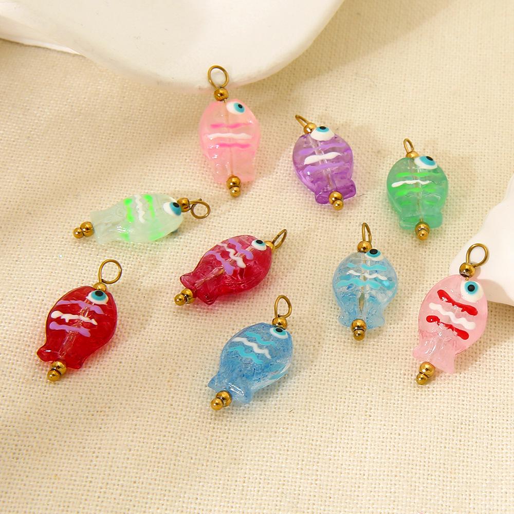 INS Дофаминовое Сердце и Подвеска Рыба: Расписанная вручную глазурованная эпоксидная смола на позолоченной нержавеющей стали. Аксессуары для DIY.