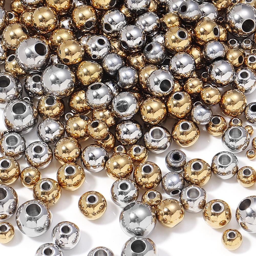 10-100pcs/lot 2-10mm Stainless Steel Ball Beads High Quality Gold Big Hole Loose Round Bead For DIY Jewelry Bracelet Accessories