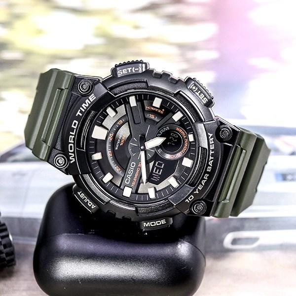 Casio 10-year Battery 100 Meters Water Resistance Telememo Simple Waterproof Alarm Clock 110 Khaki A
