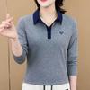 Spring 2025 Women's Age-Reducing Polo Shirt - Long-Sleeve, Turn-Down Collar, Loose Fit, Fashionable Base Top