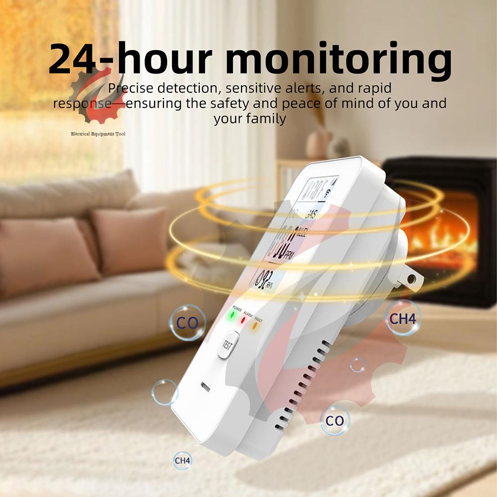 4 in1 Gas CO Detector Carbon Monoxide Detector Plug in Natural Gas Detector Temperature Humidity Gas Alarm For Home RV Travel
