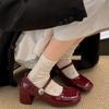Красные французские туфли с квадратной головкой и толстым каблуком, женские, новинка весны 2025 года, юбка в стиле ретро, увеличивающая рост, туфли Мэри Джейн