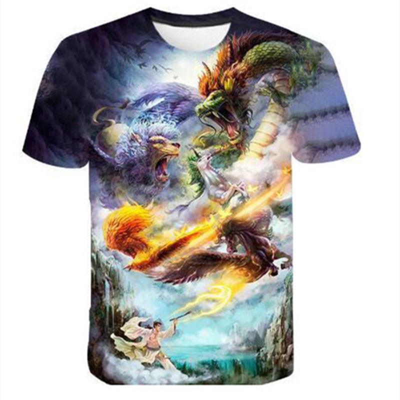Весенне-летние топы, мужская одежда больших размеров, футболка с 3D принтом дракона, футболки с животными, топ с короткими рукавами и круглым вырезом, дышащие мужские рубашки