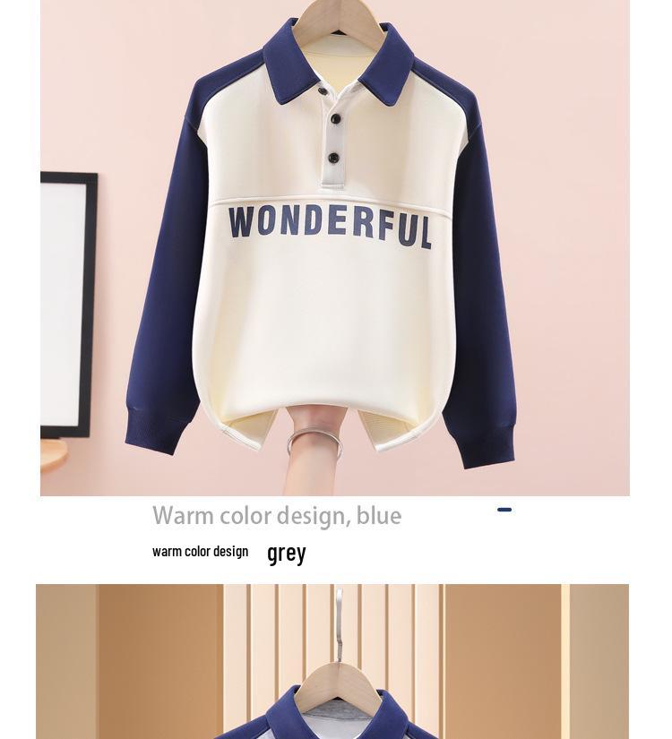Мальчиковый свитшот поло с отложным воротником - Красивый повседневный топ для детей, Осенняя одежда