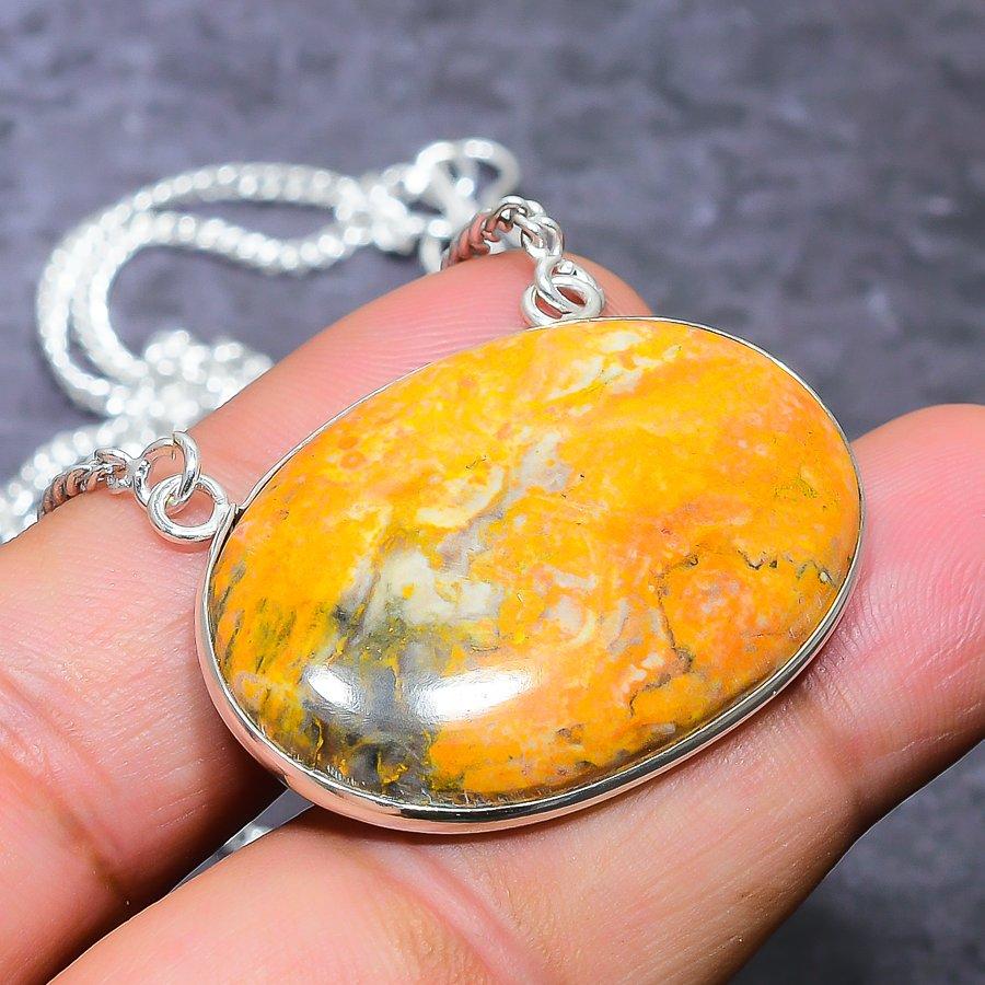 Ожерелье из натурального драгоценного камня яшмы шмеля из стерлингового серебра 925 пробы 18 дюймов s2D84