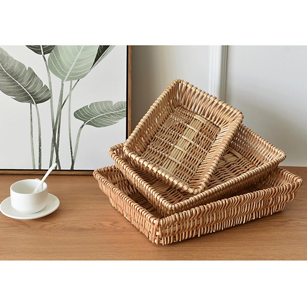 Serving Basket 35x25x7cm Multifunctional Stackable Woven Serving Tray for Bread Candies Biscuits Fruits
