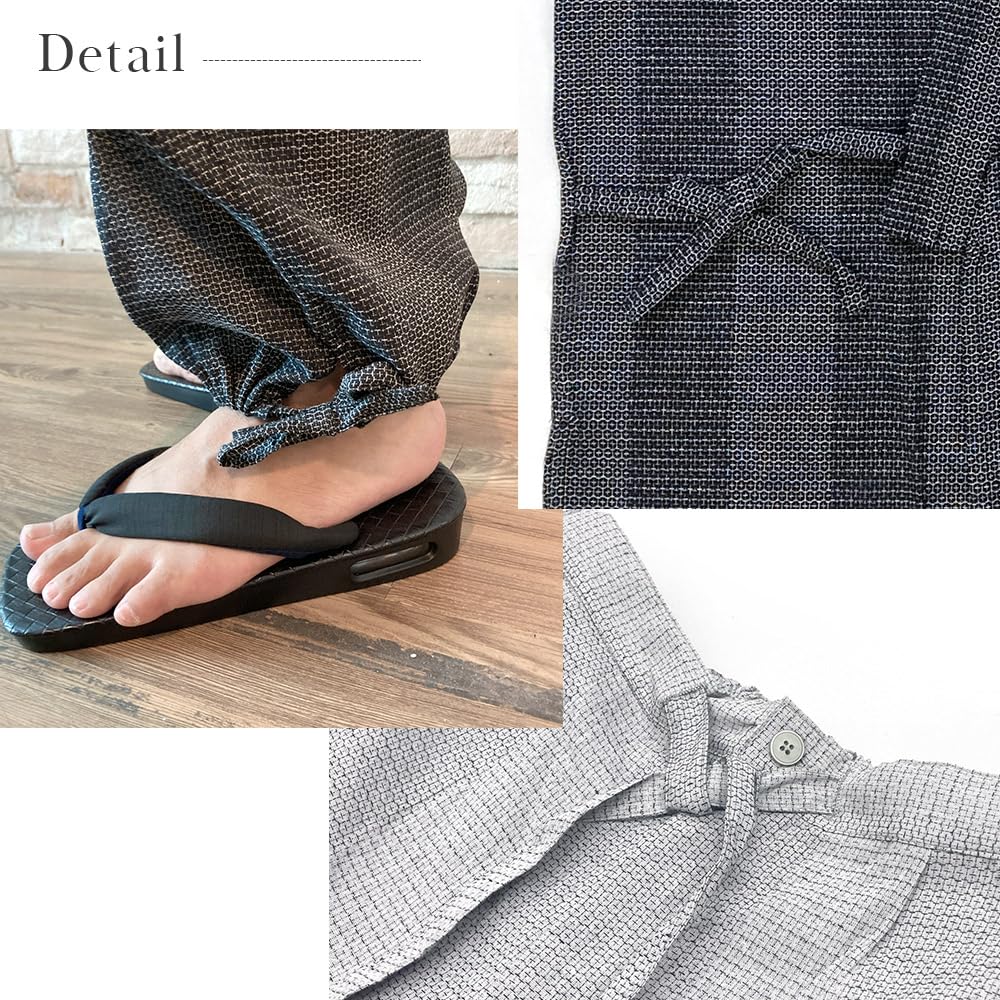 Киото Кимоно Юдзен Мужское Кимоно Самуэ, Хлопок и Лен, Круглогодичное Ношение, Эластичный Комплект Верх и Низ (Серый, Размер L)