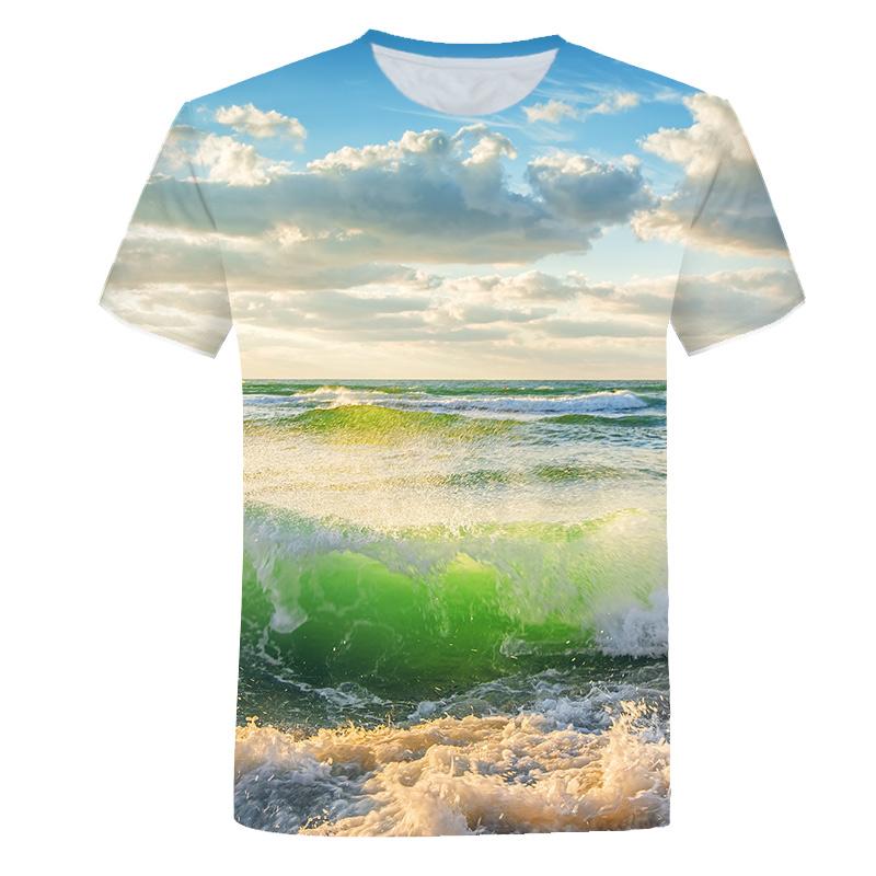 Summer Seaside Scenery Graphic T Shirts Fashion Men's T-shirts With Casual Beach Style 3D Print Nature Landscape Pattern T-shirt