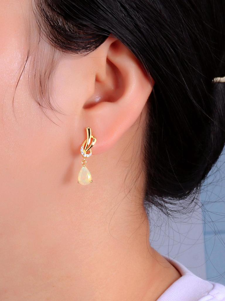 Элегантные дизайнерские серьги-капли Шикарный натуральный опал грушевидной формы 6x9 мм Драгоценный камень Серебро для женщин Юбилей и вечеринок Роскошные ювелирные изделия Подарок