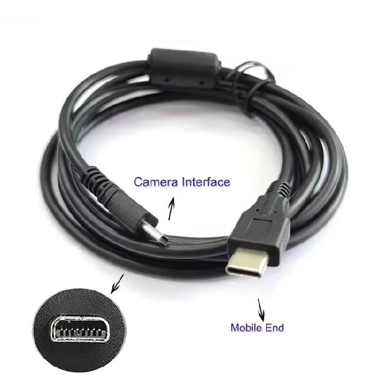 Черный кабель данных для камеры с разъемами Mini 8-Pin и USB Type-C (папа) для передачи фото и видеофайлов, а также для подключения к зарядному устройству камеры