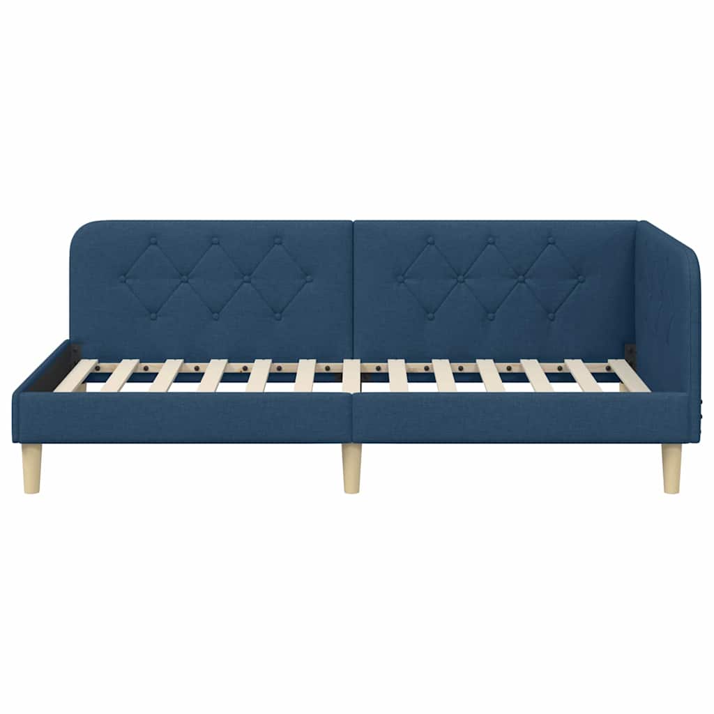 Corner Bed Frame Blue 90 x 190 cm Fabric
