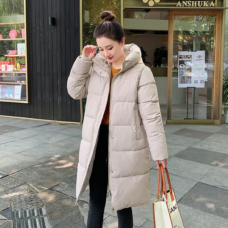 Женская осенне-зимняя куртка с воротником на шнурке и пуговицами, длинная парка на молнии, свободное теплое хлопковое пальто