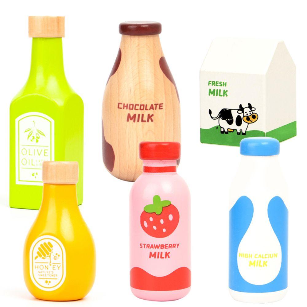 Pretend Play Drink Bottle Toy Imitation Game Wooden Milk Drink Kitchen Food Toys Children Gift