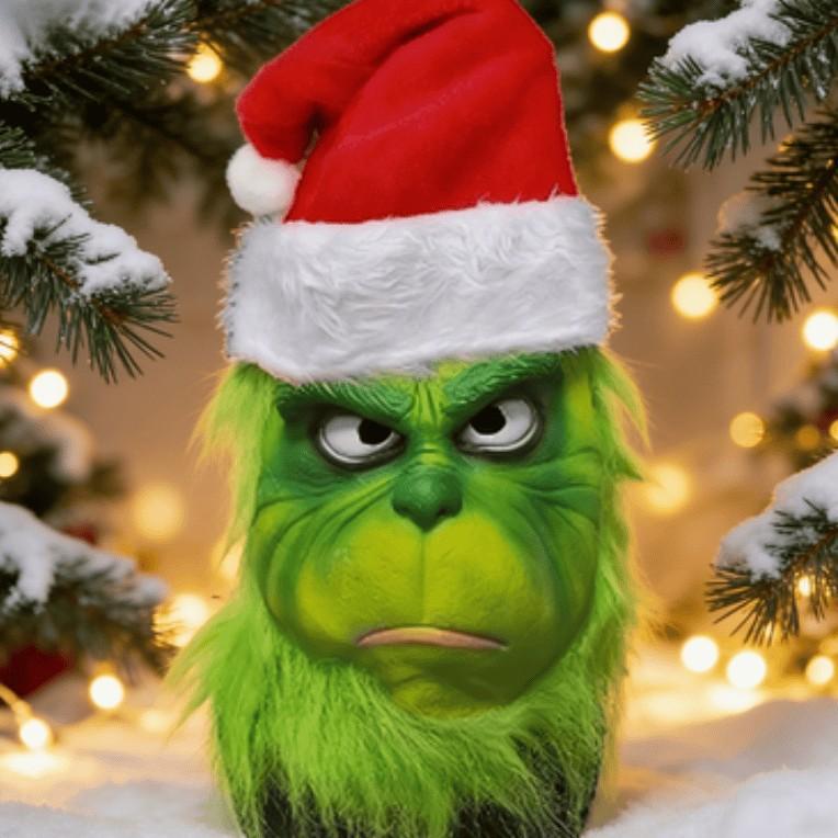 New Grinch mask latex prop for Halloween prank games, can be customized with labels