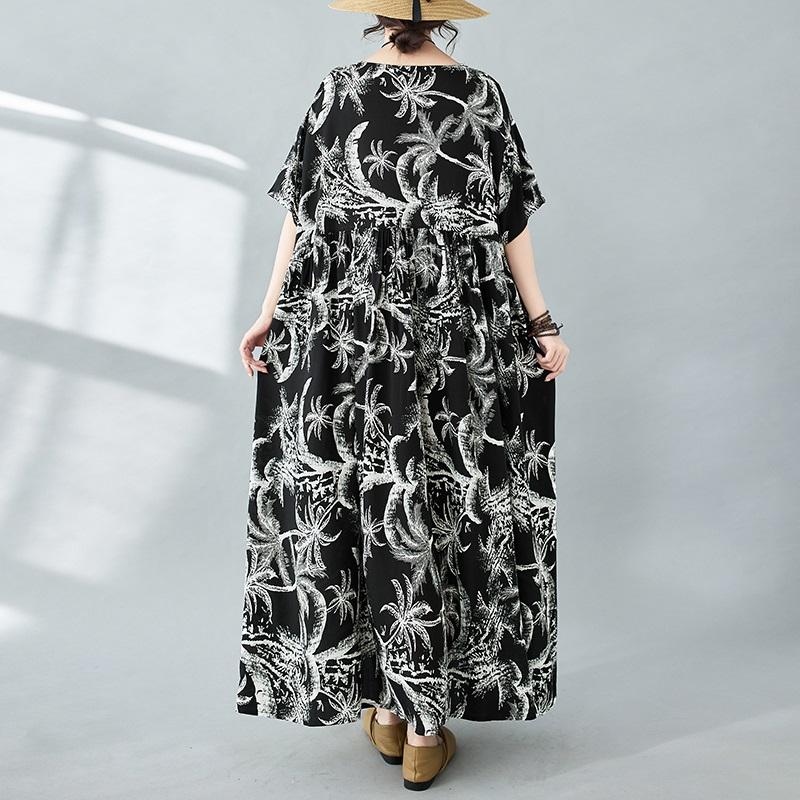 Новые платья из хлопка с короткими рукавами больших размеров и цветочным принтом для женщин, повседневные свободные длинные летние платья