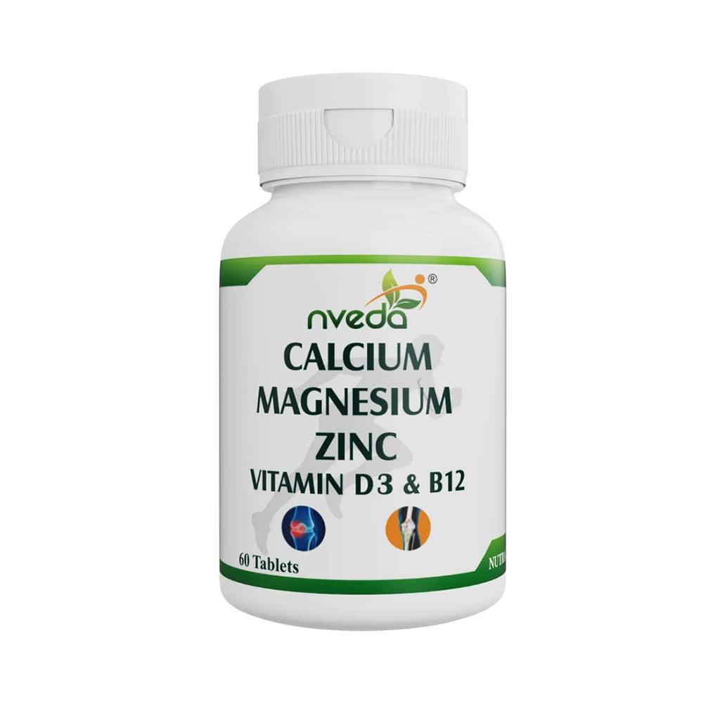 Nveda Calcium Supplement 1000 Mg with Vitamin D3 Magnesium Zinc K2 B12 for Bone Joint & Immunity Support 60 Tablets