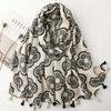 Viscose Scarf Women Shawl Cotton Linen Feeling Tassels Four-Leaf Clover Pattern Muslim Hijab Wrap Summer Beach Sunscreen