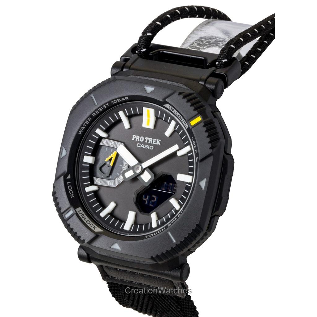 Casio Pro Trek Аналогово-цифровые часы с функцией подключения к смартфону, тканевый ремешок, черный циферблат, солнечная батарея PRJ-B001B-1 100 м Мужские часы
