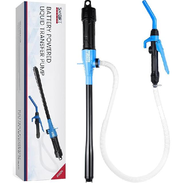SMART JERRY - Battery Operated Fuel Pump | Electric Oil Transfer Pump For Gasoline, Diesel, Water, Transmission | 3 GPM Hand Pump With Locking Clip