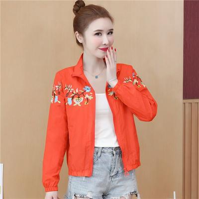 Женская куртка-стойка больших размеров, спортивная тонкая куртка для занятий спортом на открытом воздухе, повседневная куртка с солнцезащитным кремом и вышивкой