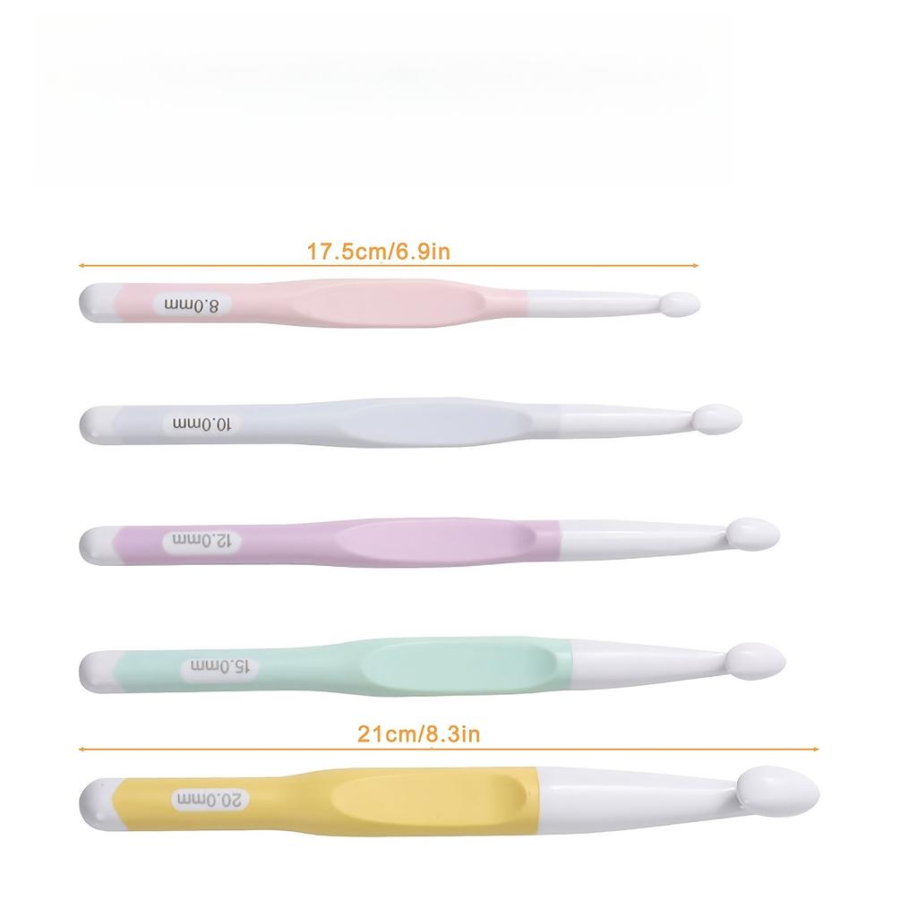 5pcs Large Ergonomic Crochet Hooks Set, 1pc Ergonomic U-Shape Thread Snip, Big Crochet Hooks for Chunky Yarn Size 8.0mm 10.0mm 12.0mm 15.0mm 20.0mm