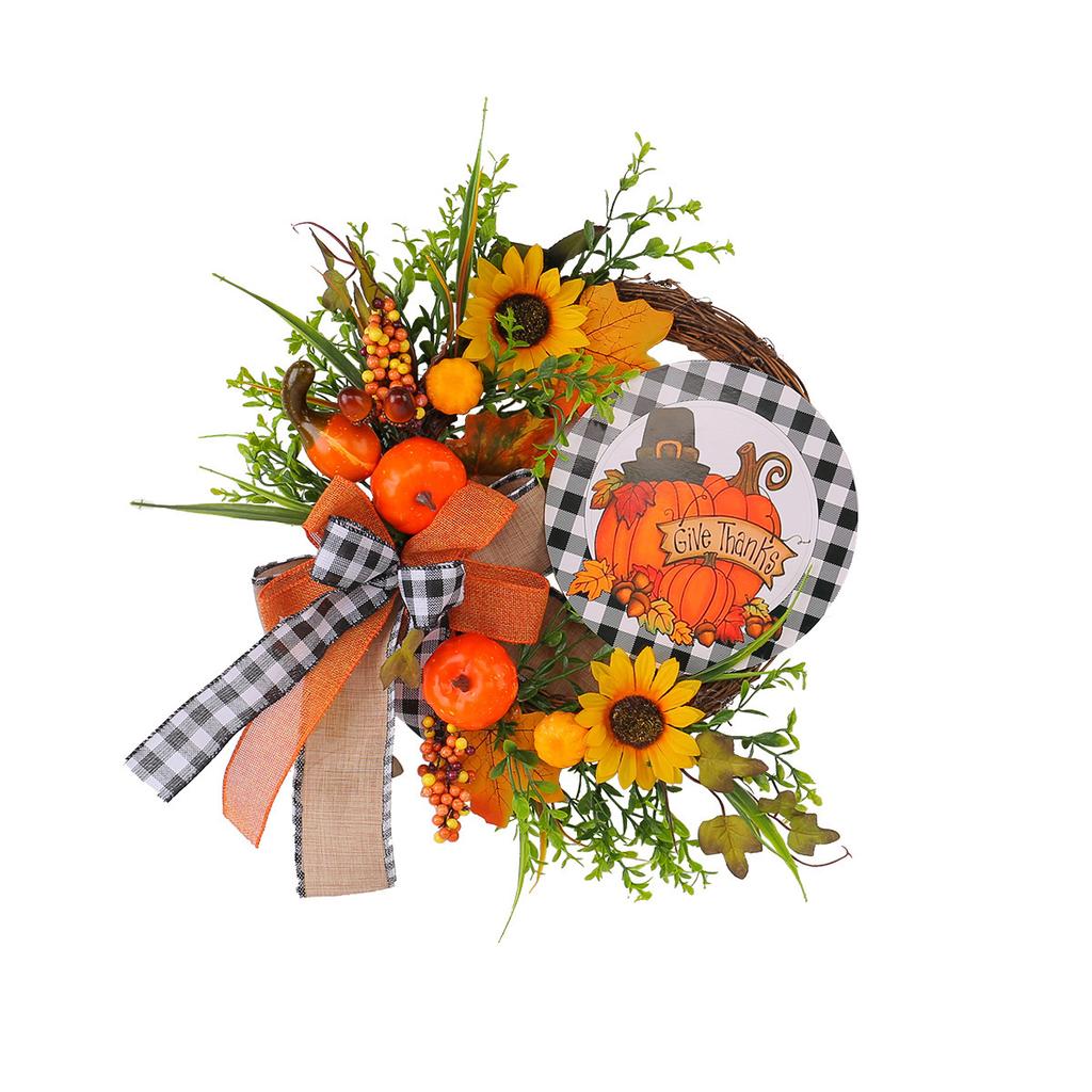 40cm Autumn Decorative Wreath, Harvest Festival Thanksgiving Festival Decor Garland, Front Door Hanging Wreath, Pumpkin Maple Leaf Artificial Flowers
