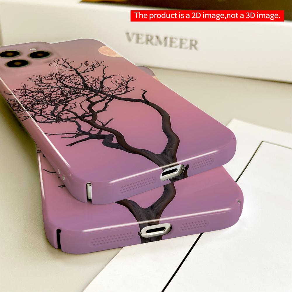 Bare Tree Silhouette Moonlight Sky All inclusive film hard phone case, compatible with iPhone 18 Pro Max 17 16 15 14 13 12 11