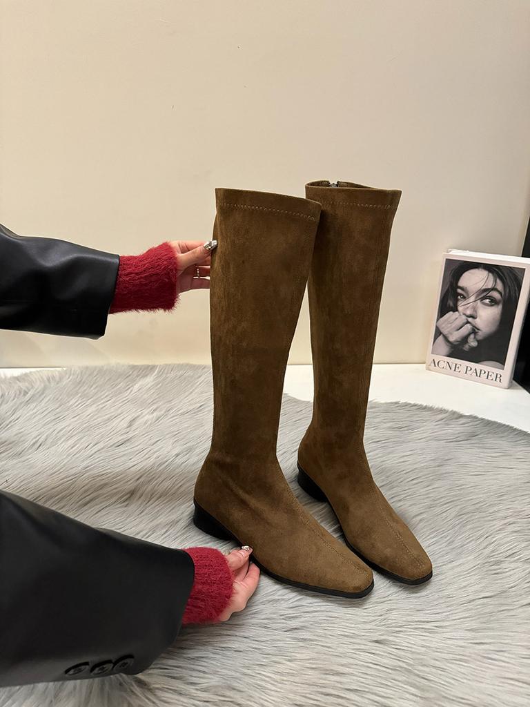Thick Heel Vintage Suede Long Boots Women's Shoes Year Skinny Boots Medium Knight Boots